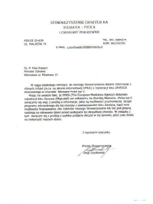 Skan pisma do Ministra Zdrowia